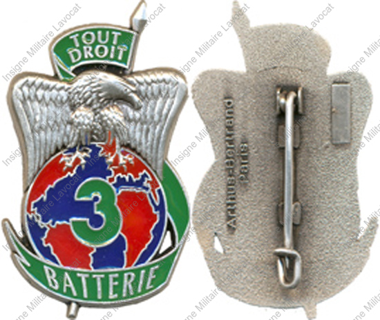61° Régiment d’Artillerie, 3° Batterie, devise TOUT DROIT