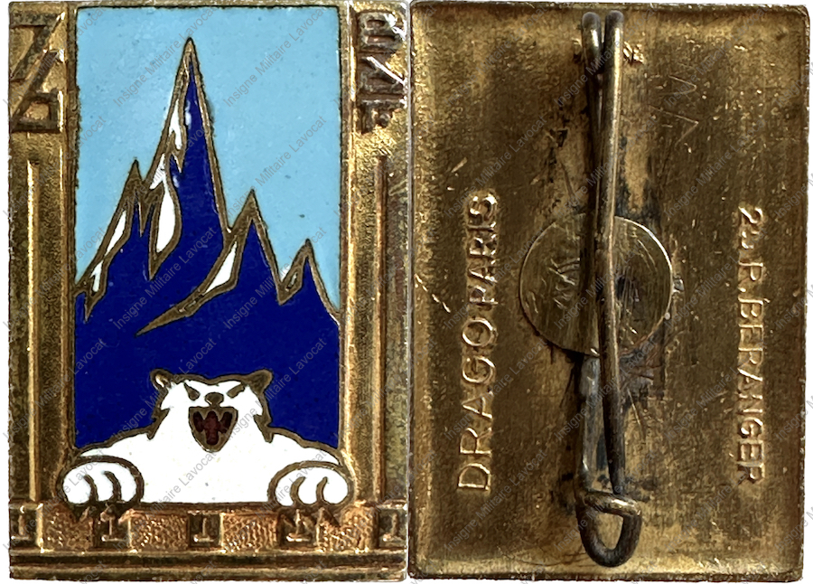 76° Bataillon Alpin de Forteresse, rectangle, ours, doré, petite pastille
