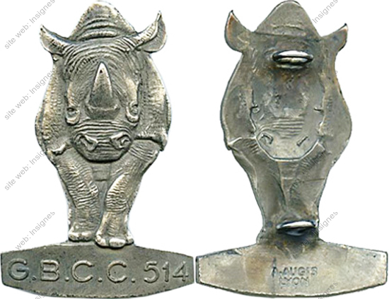 514° Groupe de Bataillons de Chars de Combat, dos matricé gravé, (ANC)