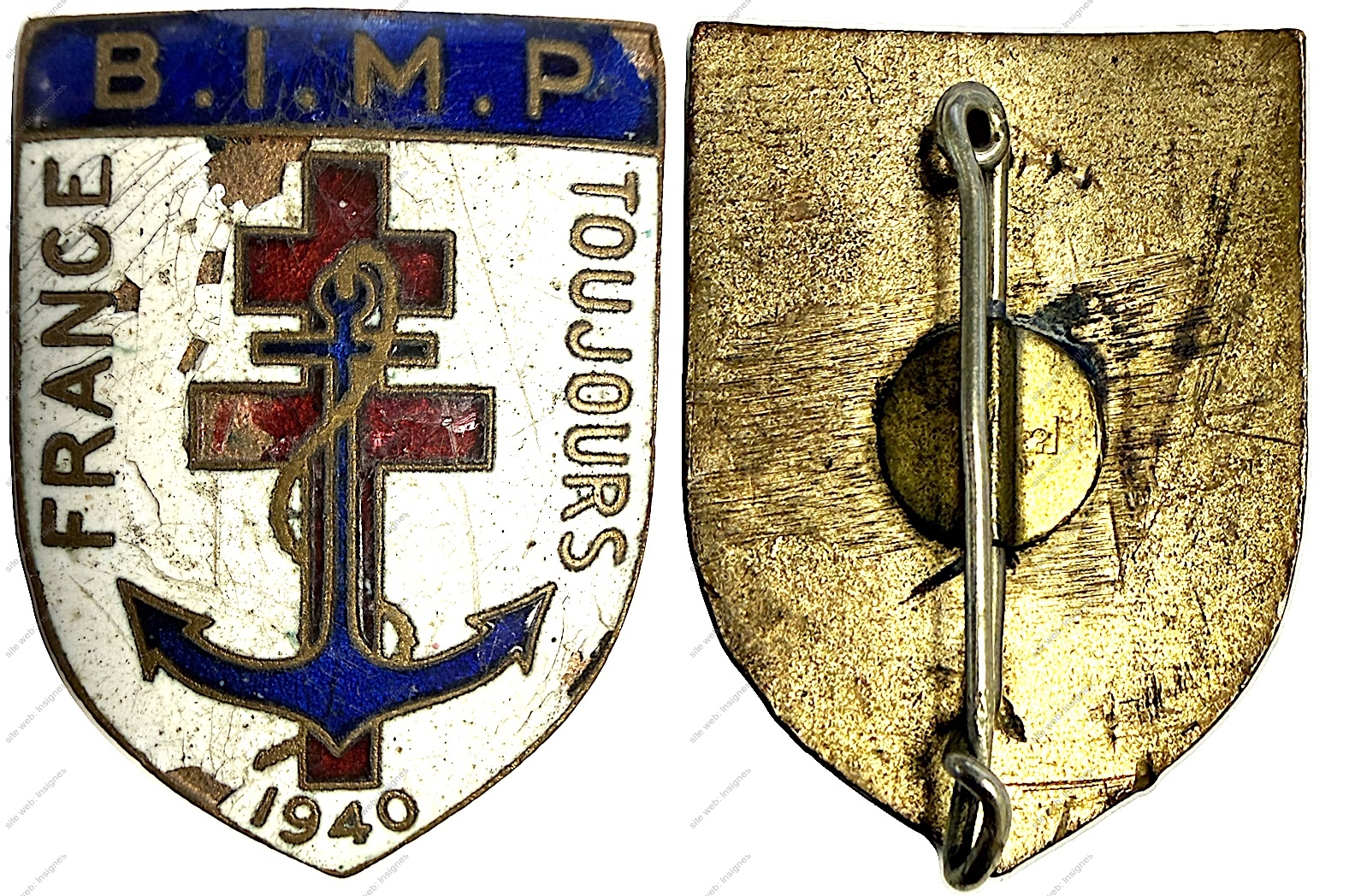 Bataillon d’Infanterie de Marine et du PACIFIQUE, sigle B.I.M.P, éclat émail