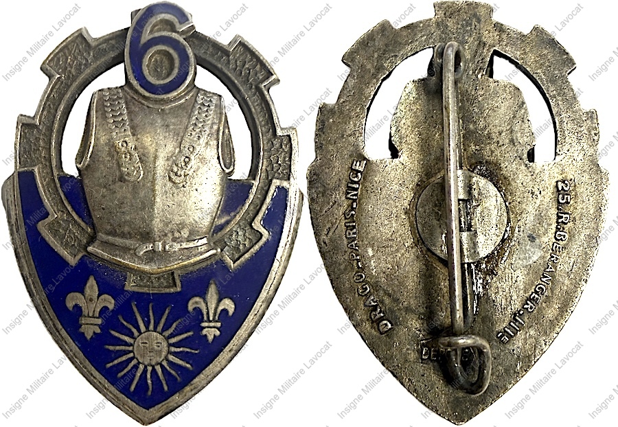 6° Régiment de Cuirassiers, émail, 37 mm, (Armée d’Armistice)(ANC)